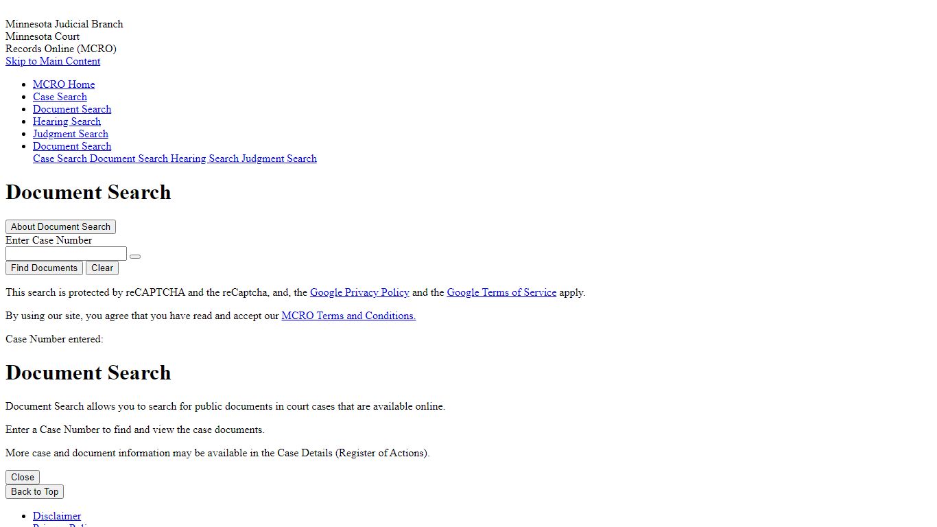 Document Search - Minnesota Court Records Online (MCRO)
